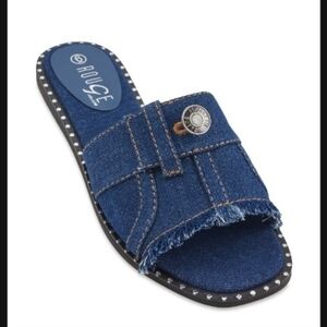 Trendy Denim Button Slide Sandals with Studded Sole